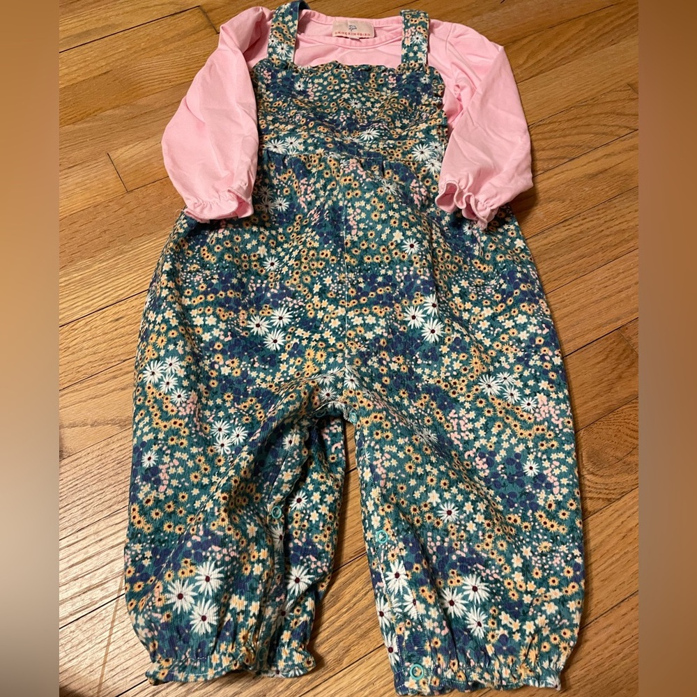 Smockingbird 24M overall set pink and green floral